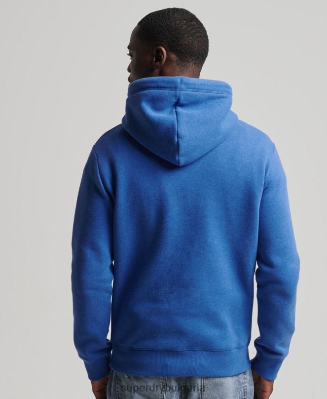 Superdry облекло N00H5152 син мъже качулка с ретро лого от органичен памук