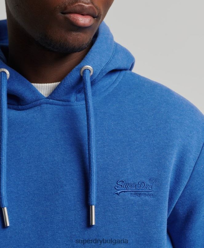 Superdry облекло N00H5152 син мъже качулка с ретро лого от органичен памук