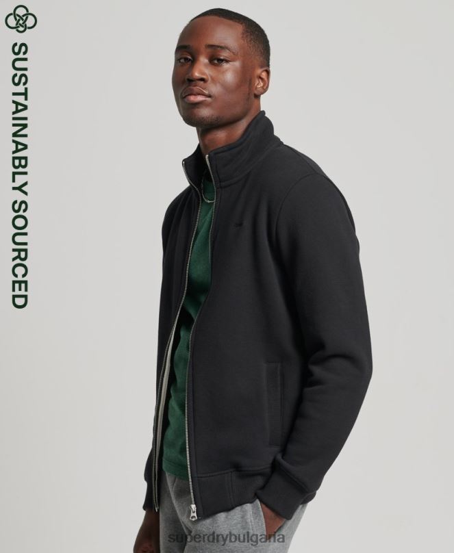 Superdry облекло N00H5153 черен мъже горнище с цип и ретро лого от органичен памук