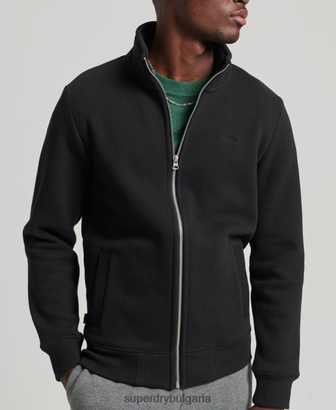 Superdry облекло N00H5153 черен мъже горнище с цип и ретро лого от органичен памук
