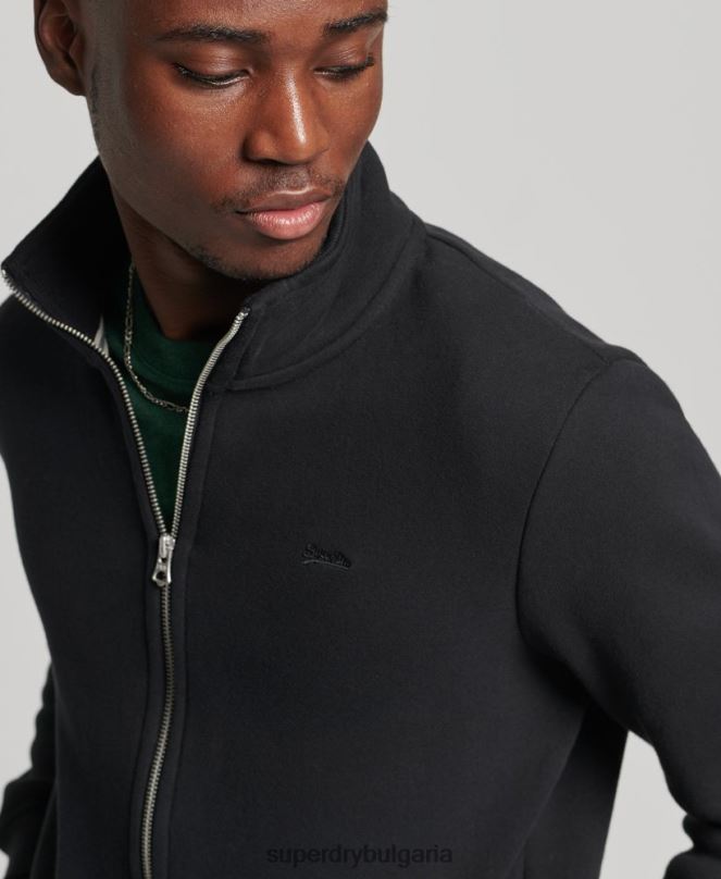 Superdry облекло N00H5153 черен мъже горнище с цип и ретро лого от органичен памук