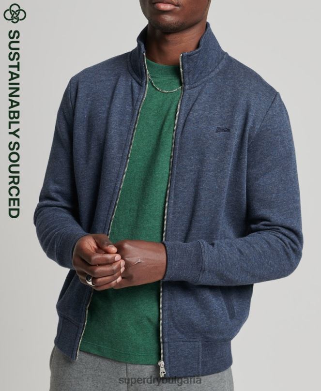 Superdry облекло N00H5154 военноморски флот мъже горнище с цип и ретро лого от органичен памук
