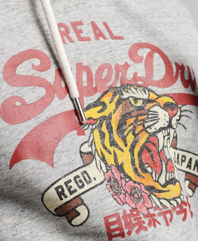Superdry облекло N00H515 сиво мъже винтидж качулка с лого