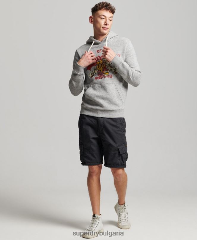 Superdry облекло N00H515 сиво мъже винтидж качулка с лого
