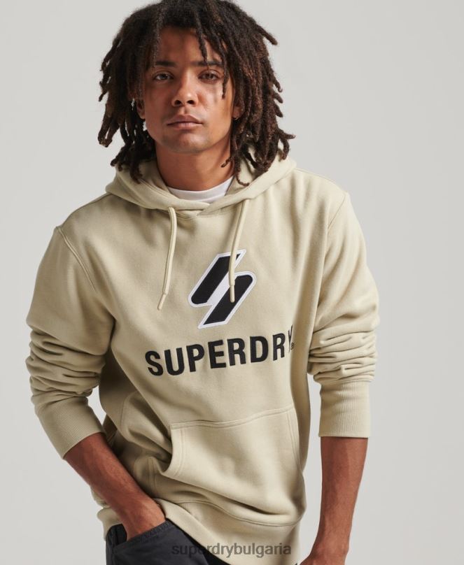 Superdry облекло N00H5160 бежово мъже качулка с лого с апликация