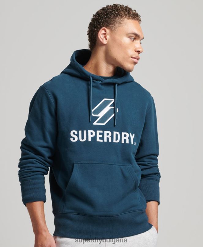 Superdry облекло N00H5161 тъмно синьо мъже качулка с лого с апликация