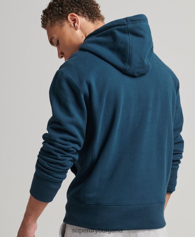 Superdry облекло N00H5161 тъмно синьо мъже качулка с лого с апликация