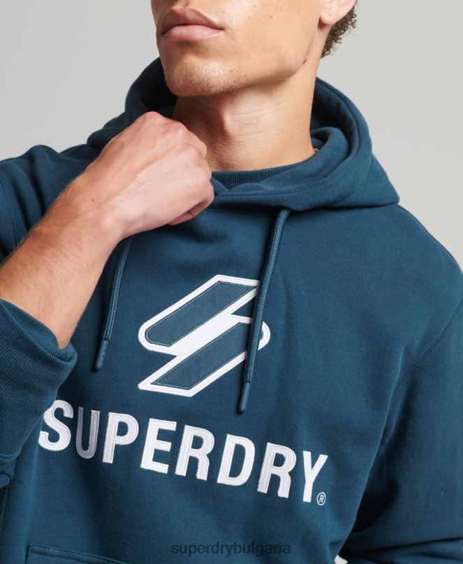 Superdry облекло N00H5161 тъмно синьо мъже качулка с лого с апликация