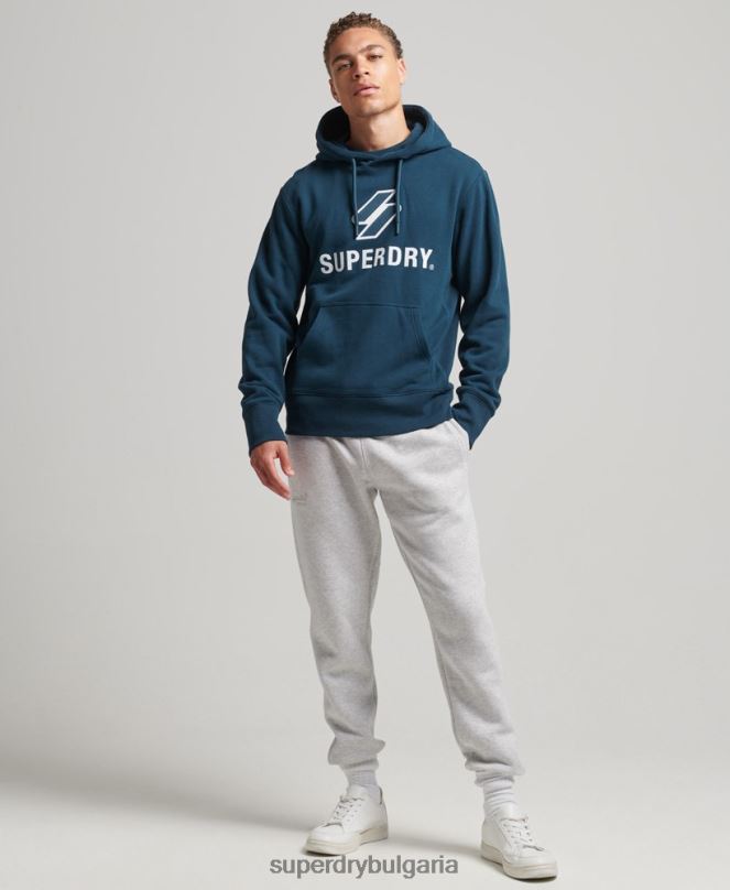 Superdry облекло N00H5161 тъмно синьо мъже качулка с лого с апликация