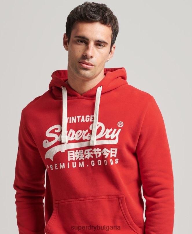 Superdry облекло N00H5162 червен мъже ретро лого наследство качулка