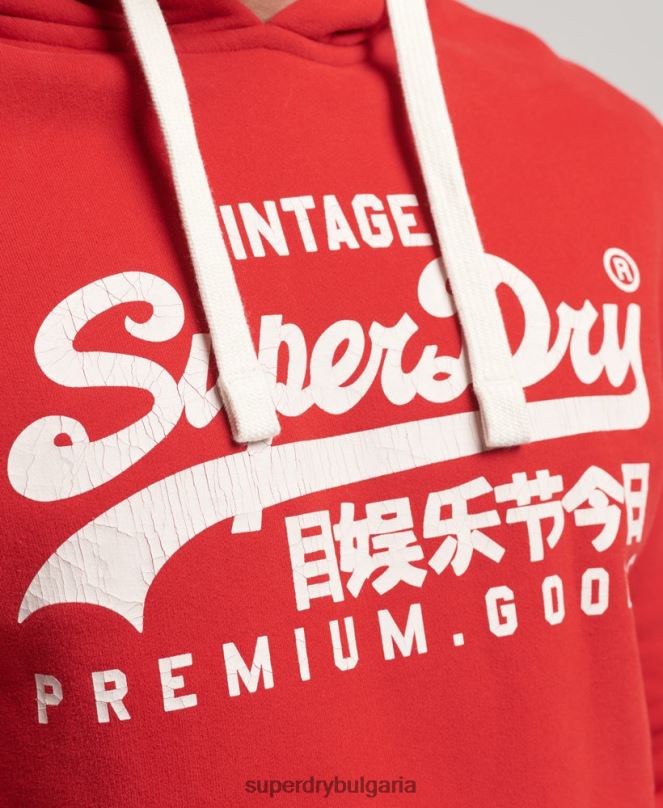 Superdry облекло N00H5162 червен мъже ретро лого наследство качулка