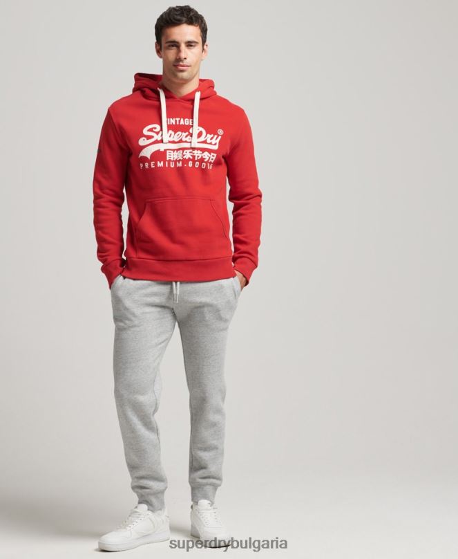 Superdry облекло N00H5162 червен мъже ретро лого наследство качулка