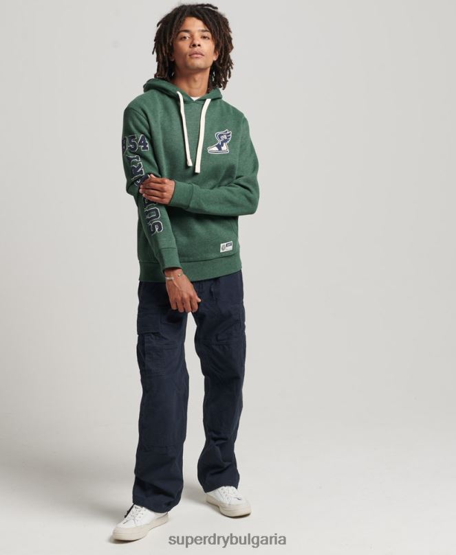Superdry облекло N00H5164 зелено мъже колежанско суичър с винтидж сценарий