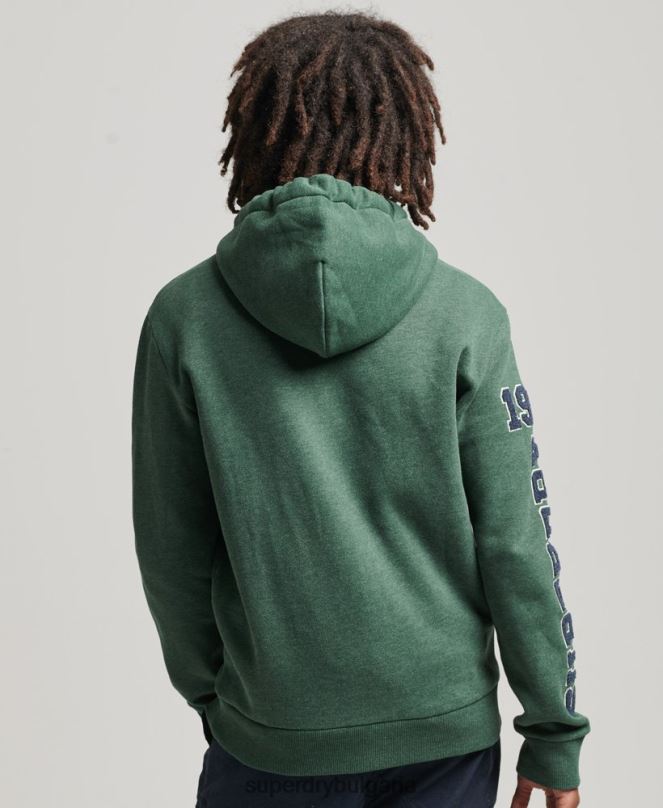 Superdry облекло N00H5164 зелено мъже колежанско суичър с винтидж сценарий