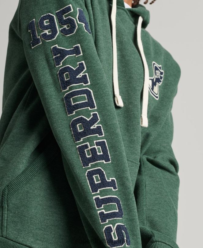 Superdry облекло N00H5164 зелено мъже колежанско суичър с винтидж сценарий