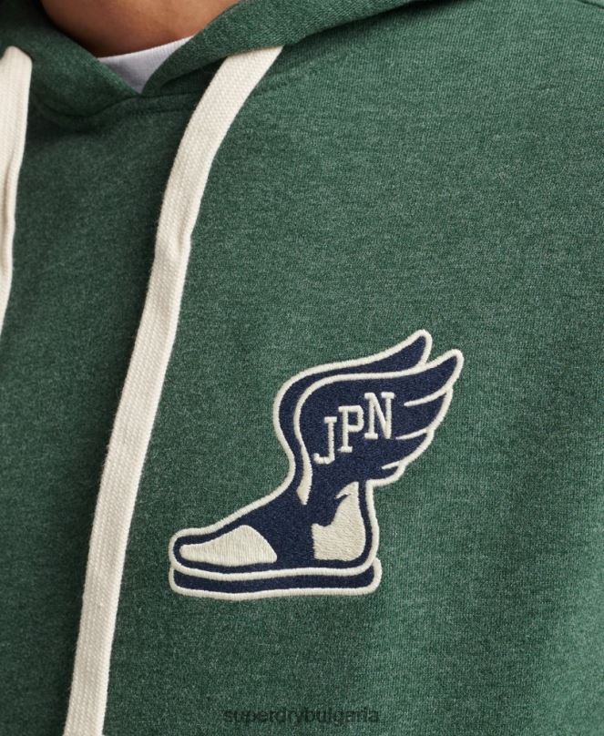 Superdry облекло N00H5164 зелено мъже колежанско суичър с винтидж сценарий