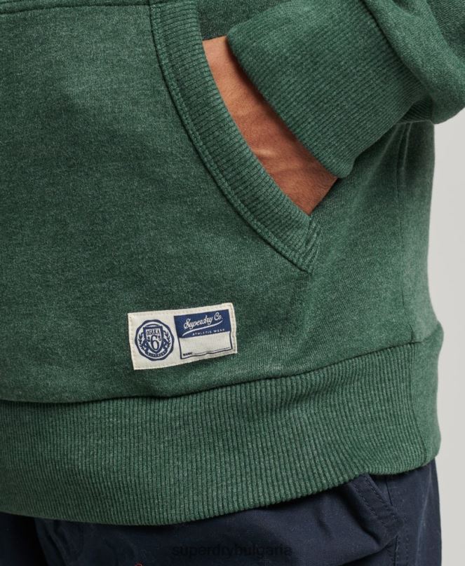 Superdry облекло N00H5164 зелено мъже колежанско суичър с винтидж сценарий