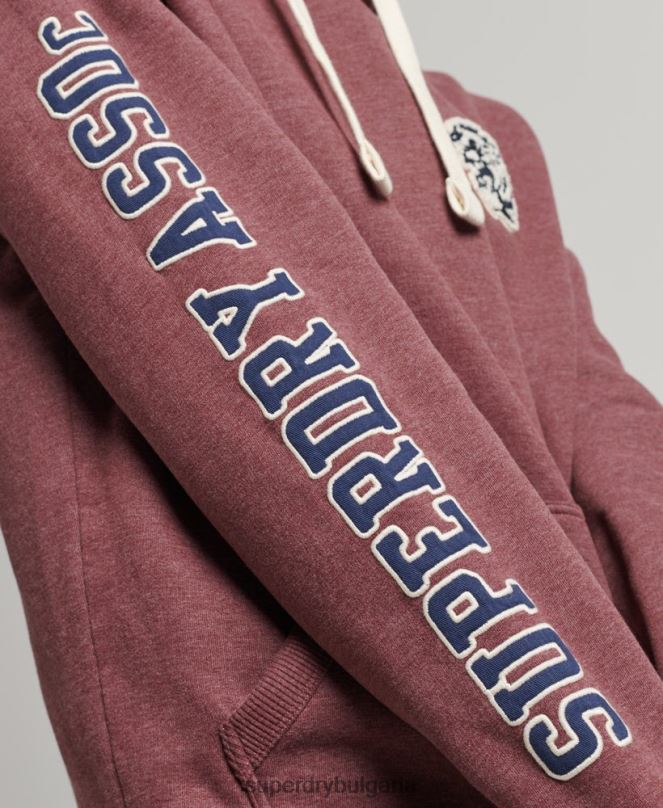 Superdry облекло N00H5167 червен мъже колежанско суичър с винтидж сценарий