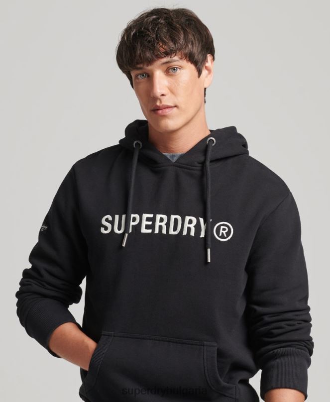 Superdry облекло N00H5169 черен мъже ретро работна качулка с лого на корпорацията