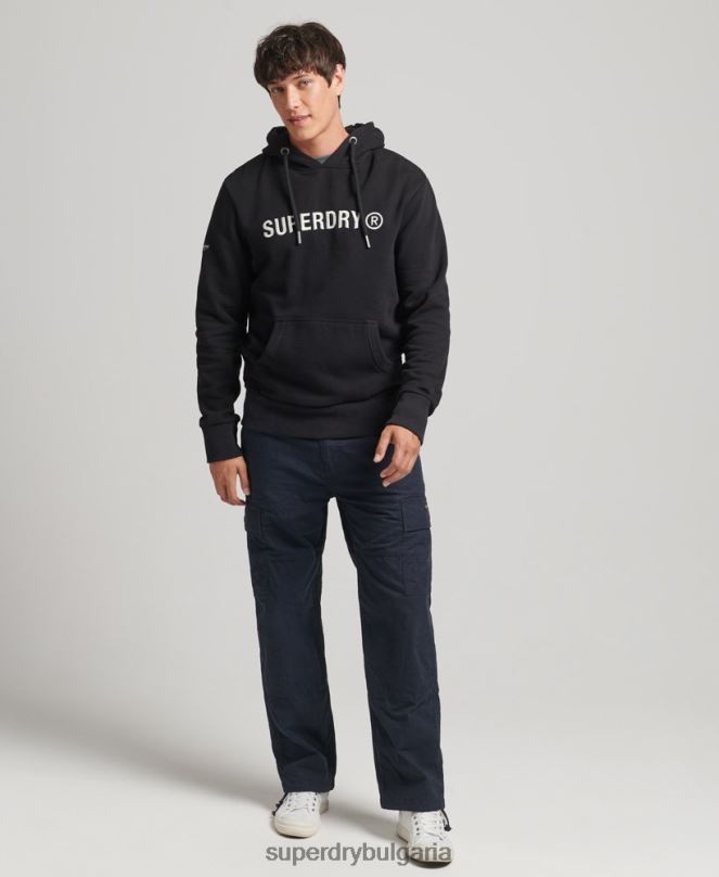 Superdry облекло N00H5169 черен мъже ретро работна качулка с лого на корпорацията