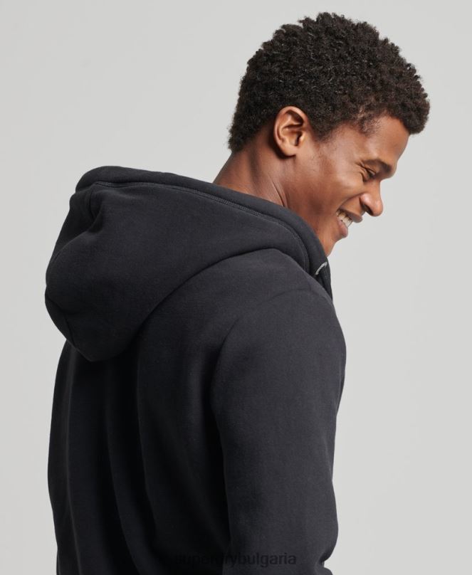 Superdry облекло N00H516 черен мъже качулка с ретро лого и цип от органичен памук