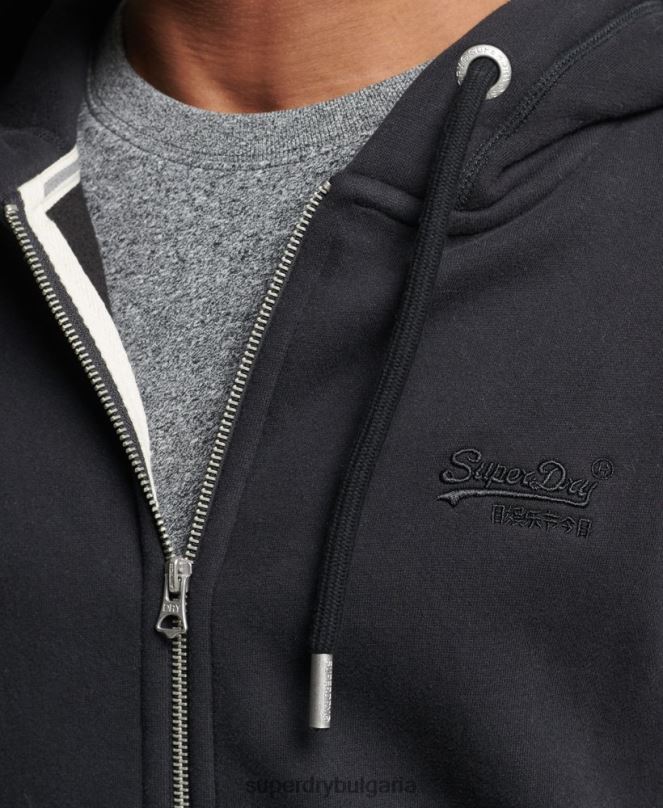 Superdry облекло N00H516 черен мъже качулка с ретро лого и цип от органичен памук