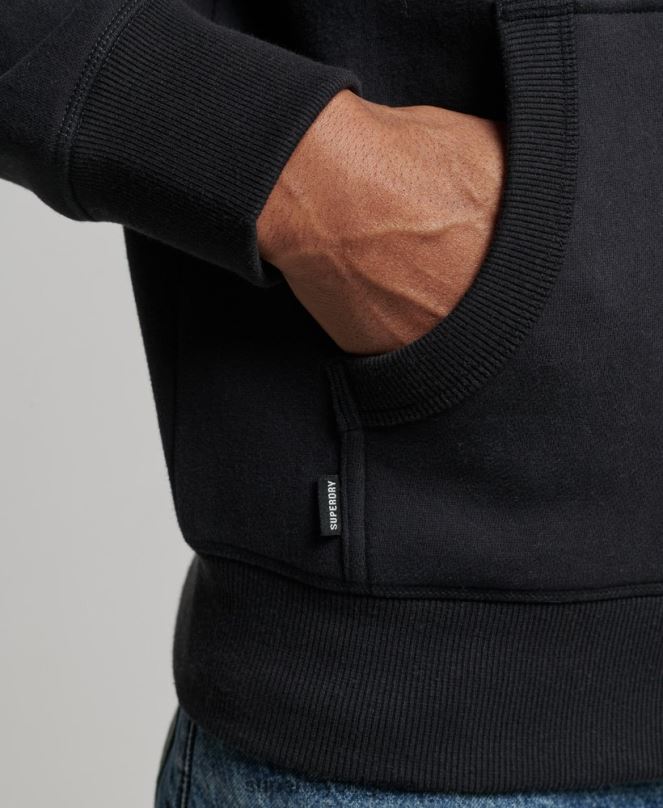 Superdry облекло N00H516 черен мъже качулка с ретро лого и цип от органичен памук