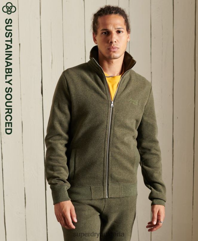 Superdry облекло N00H5173 каки мъже горнище с цип и ретро лого от органичен памук
