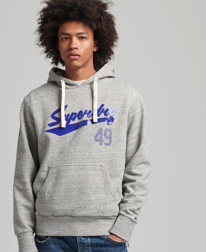Superdry облекло N00H5178 сиво мъже ретро атлетичен градски hoodie