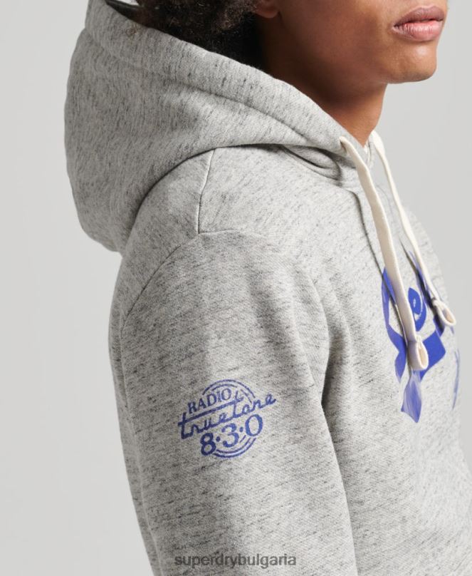 Superdry облекло N00H5178 сиво мъже ретро атлетичен градски hoodie