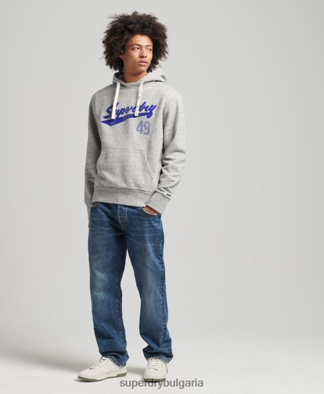 Superdry облекло N00H5178 сиво мъже ретро атлетичен градски hoodie