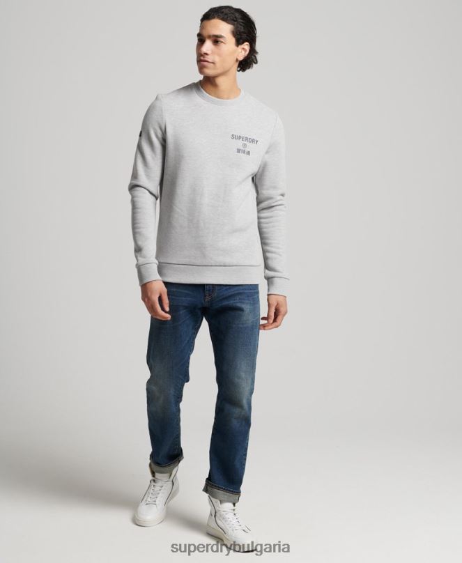 Superdry облекло N00H5179 сиво мъже суитшърт marl crew с корпоративно лого