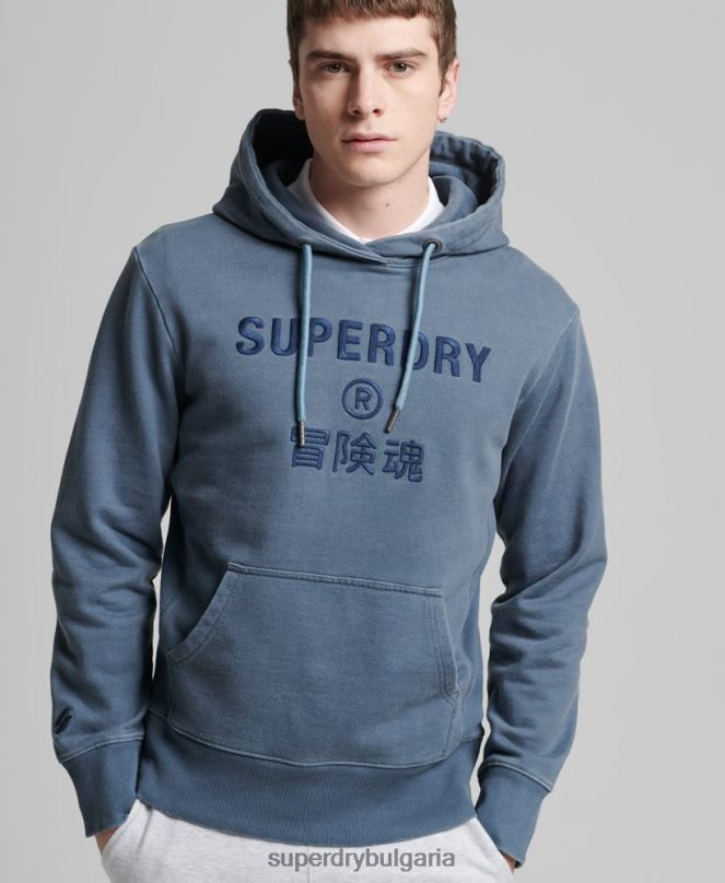 Superdry облекло N00H5180 военноморски флот мъже кодово лого дреха боядисана широка качулка