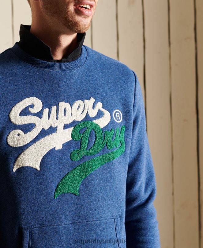 Superdry облекло N00H5181 син мъже винтидж суичър с лого source crew