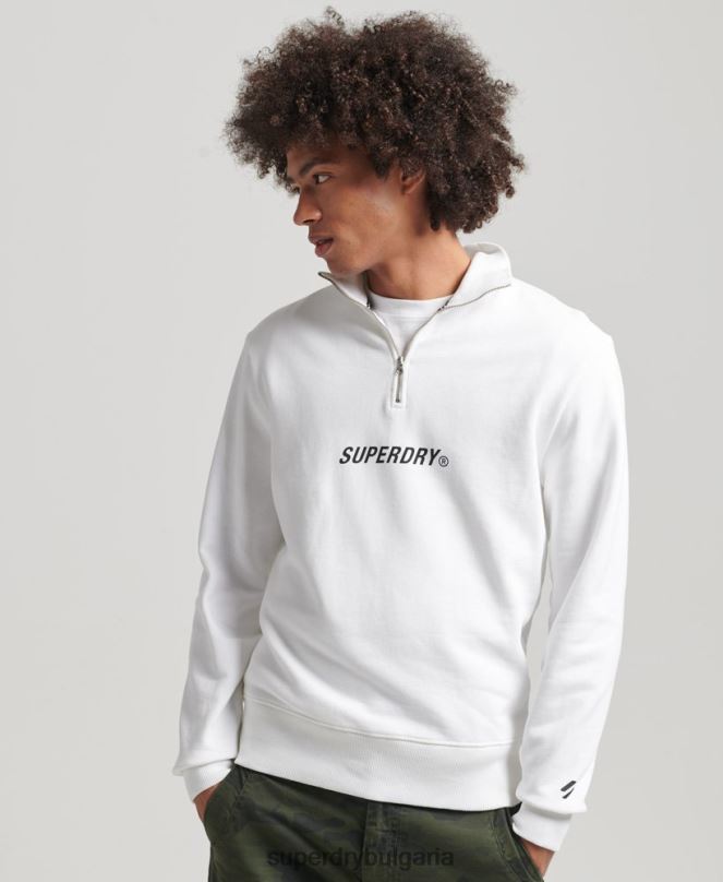 Superdry облекло N00H5182 бяло мъже спортен суичър с половин цип с кодово ядро