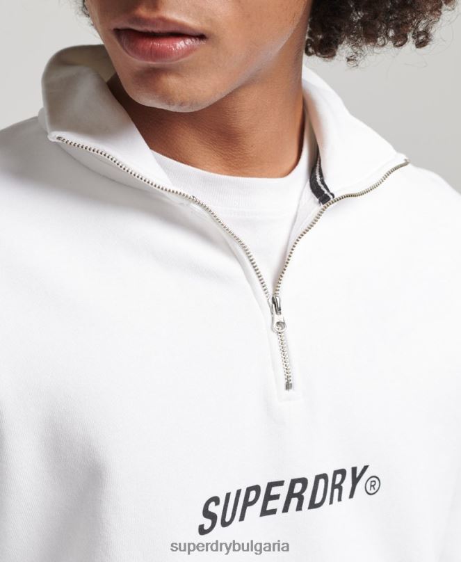 Superdry облекло N00H5182 бяло мъже спортен суичър с половин цип с кодово ядро