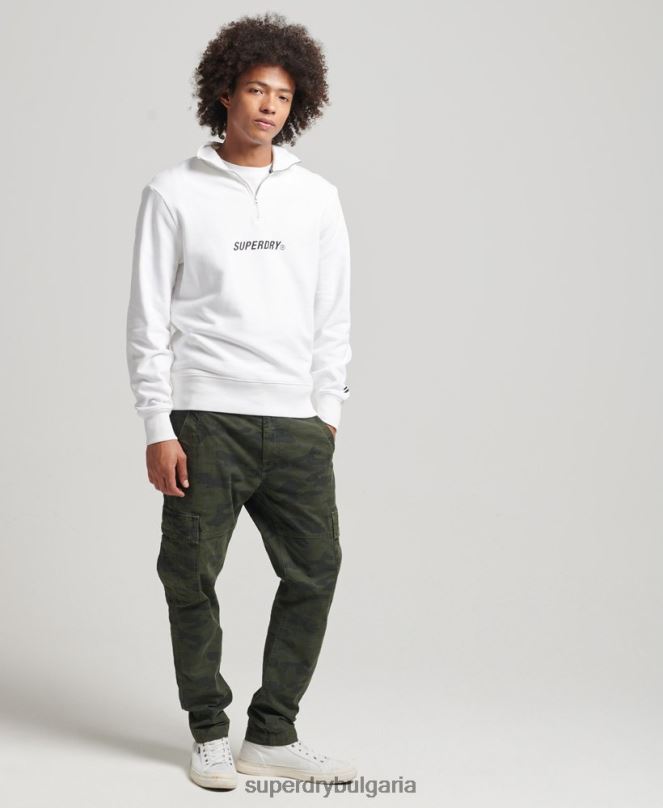 Superdry облекло N00H5182 бяло мъже спортен суичър с половин цип с кодово ядро