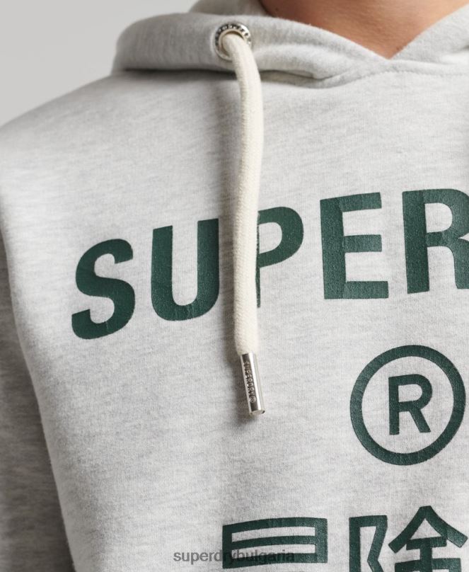 Superdry облекло N00H5184 светло сив мъже винтидж качулка с корпоративно лого