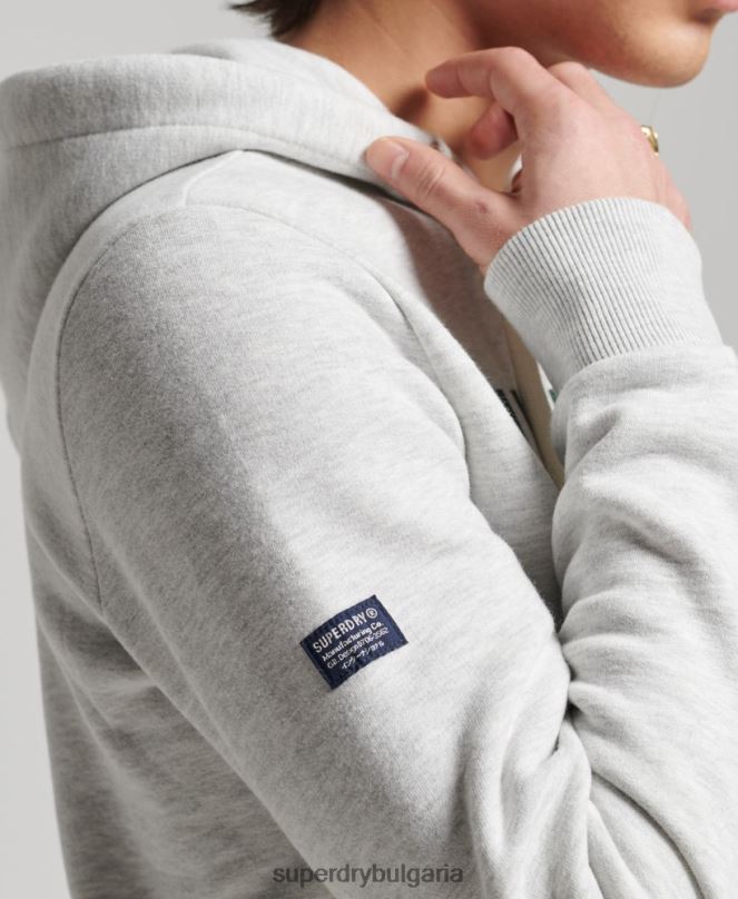 Superdry облекло N00H5184 светло сив мъже винтидж качулка с корпоративно лого