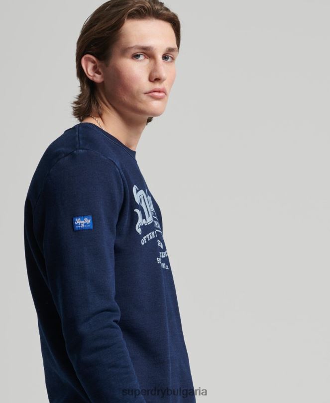 Superdry облекло N00H5185 тъмно синьо мъже ретро суичър в стил индиго crew
