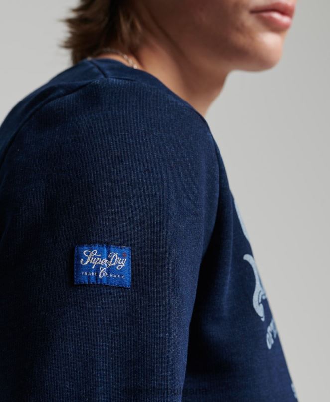 Superdry облекло N00H5185 тъмно синьо мъже ретро суичър в стил индиго crew