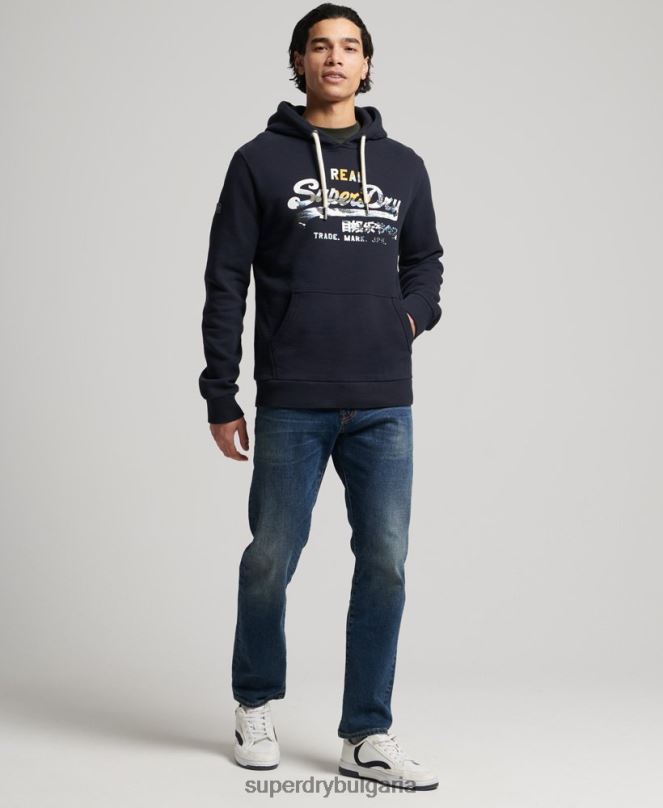 Superdry облекло N00H5186 военноморски флот мъже винтидж качулка с лого