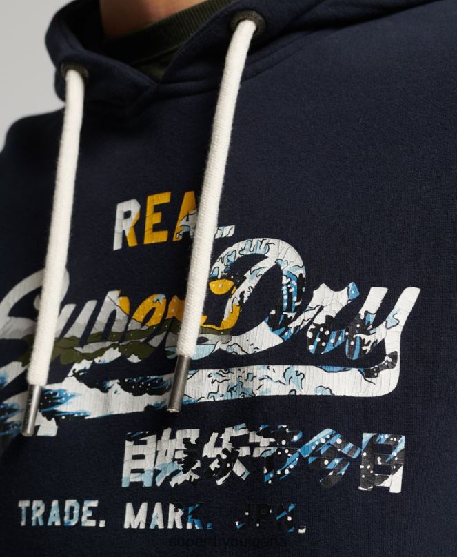 Superdry облекло N00H5186 военноморски флот мъже винтидж качулка с лого