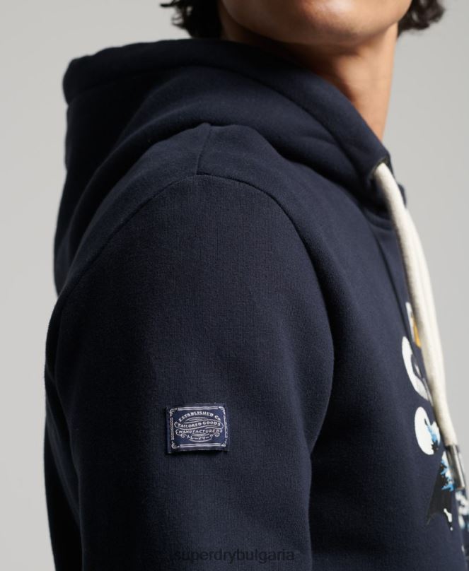 Superdry облекло N00H5186 военноморски флот мъже винтидж качулка с лого