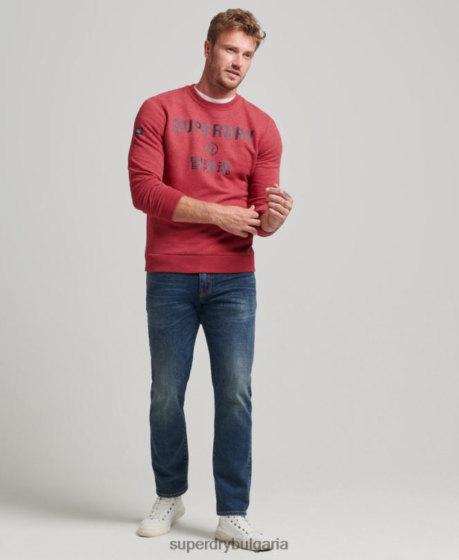 Superdry облекло N00H5188 червен мъже суитшърт marl crew с корпоративно лого
