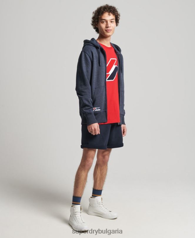 Superdry облекло N00H5190 военноморски флот мъже качулка с цип от органичен памук с код