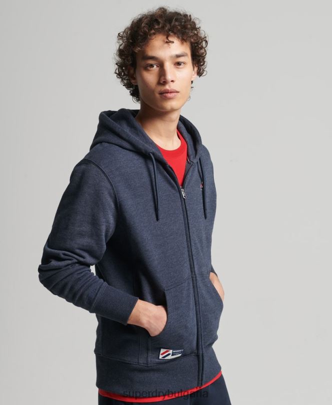 Superdry облекло N00H5190 военноморски флот мъже качулка с цип от органичен памук с код