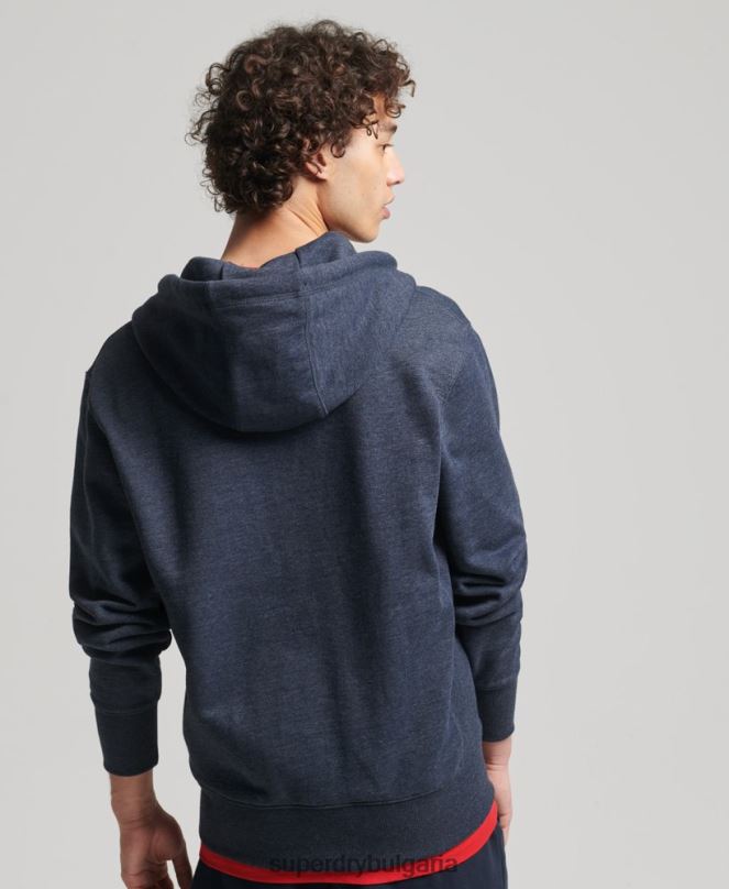 Superdry облекло N00H5190 военноморски флот мъже качулка с цип от органичен памук с код