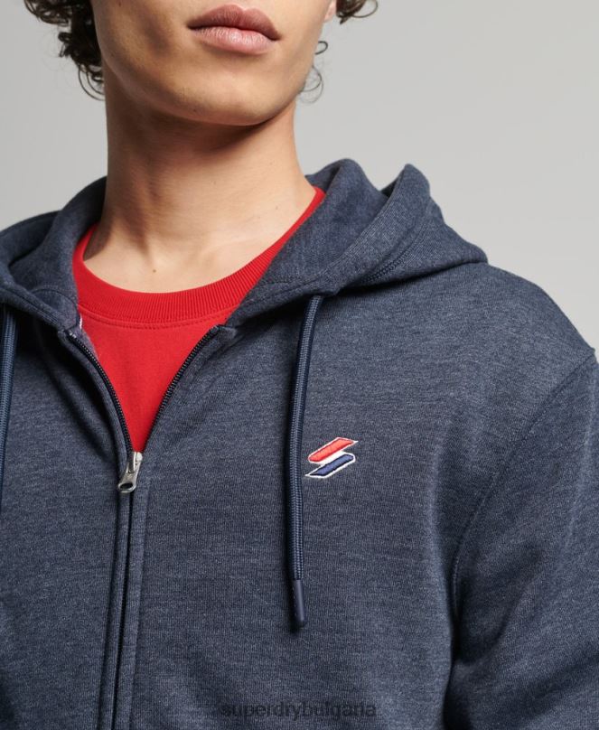 Superdry облекло N00H5190 военноморски флот мъже качулка с цип от органичен памук с код