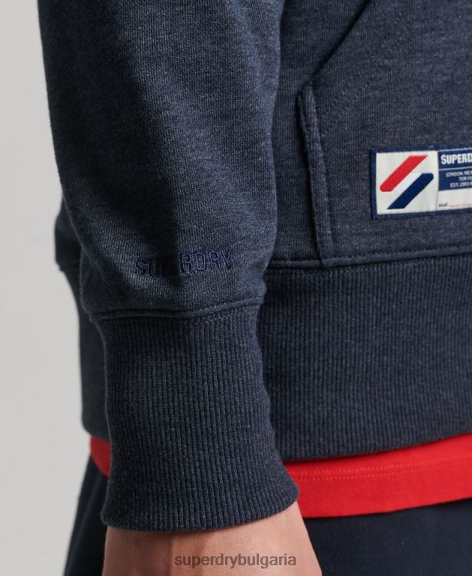 Superdry облекло N00H5190 военноморски флот мъже качулка с цип от органичен памук с код